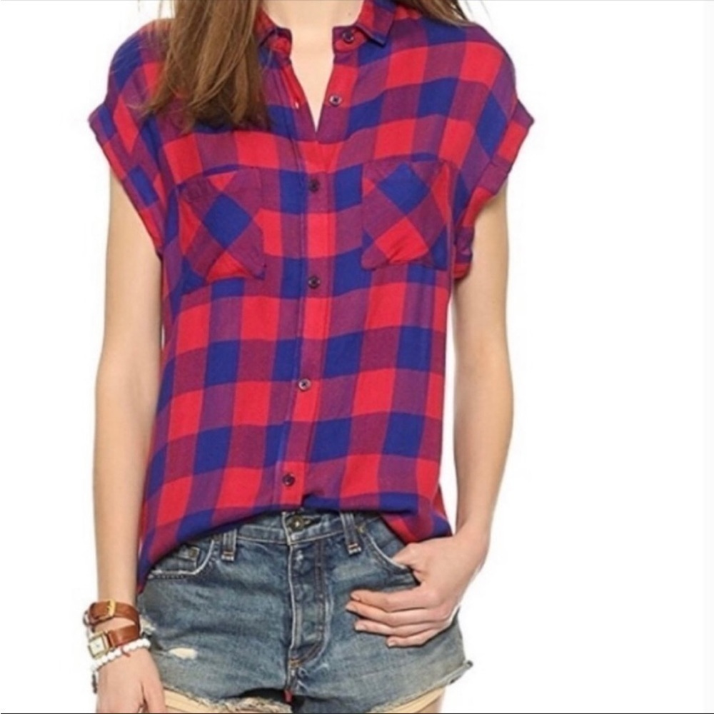 Rails Plaid Short Sleeve Flannel Soft Top Size Small